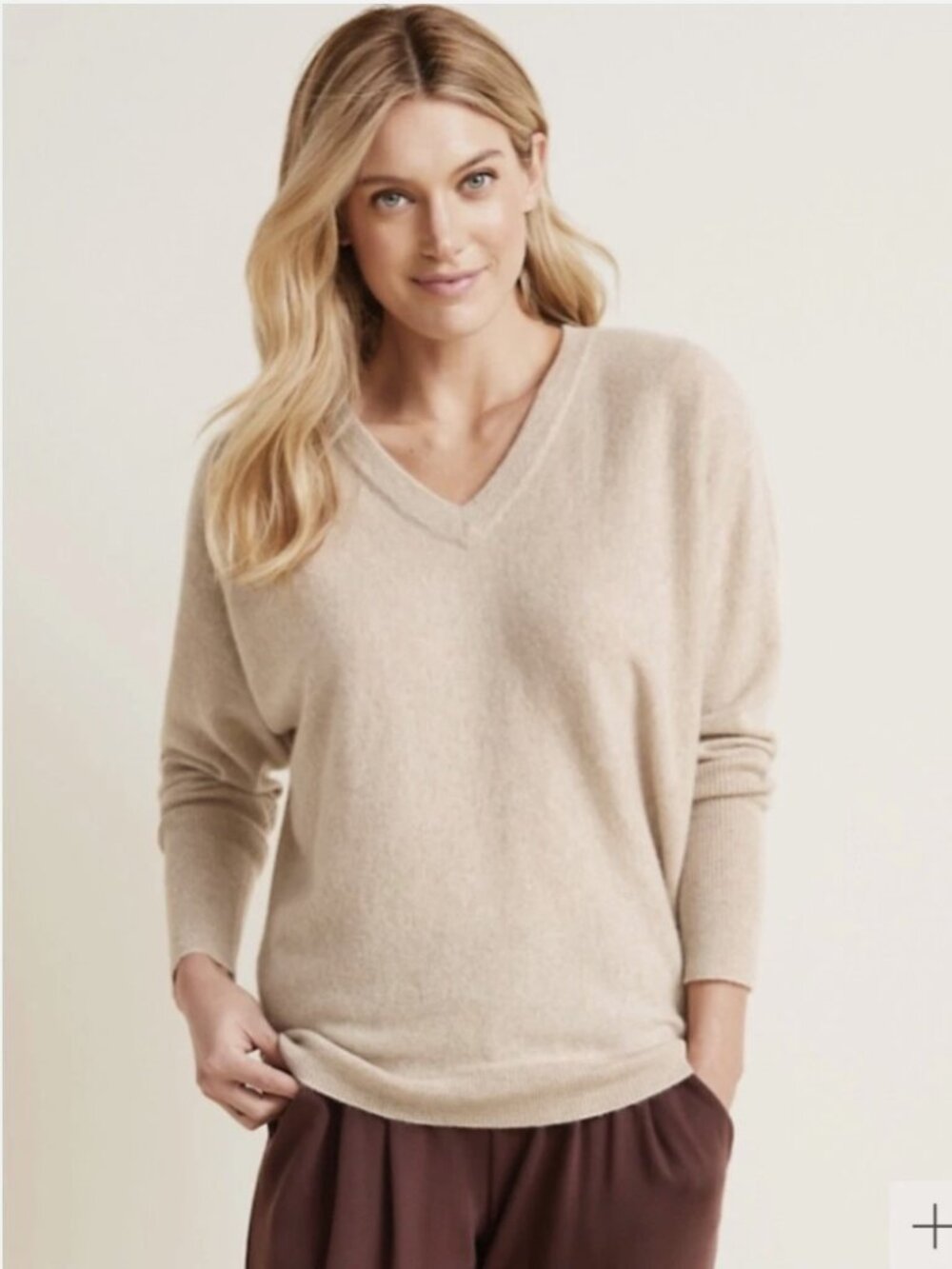 Garnet Hill Cashmere V-Neck Batwing Pullover Sweater